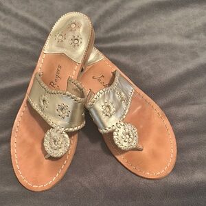 Jack Rogers Gold and Tan Sandals with Whipstitch Design